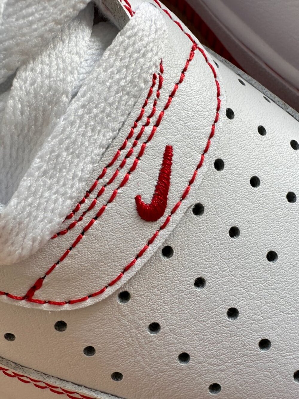 Nike Air Force 1 '07 White and Red Stitching Low-Top Sneakers - Picture 5 of 9